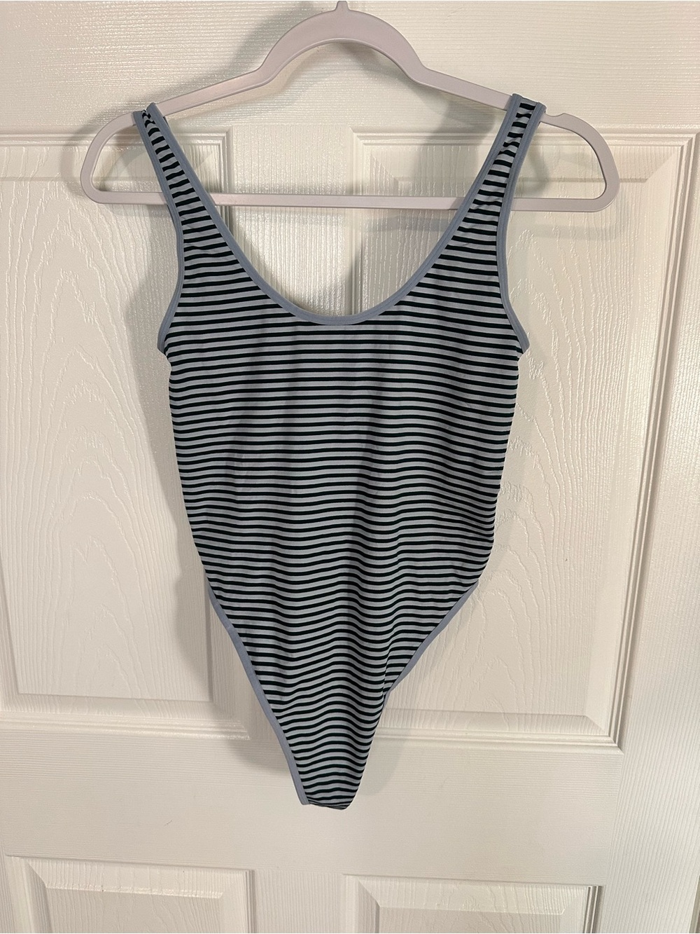 Savage X Fenty Black & White Striped Scoop Neck Bodysuit